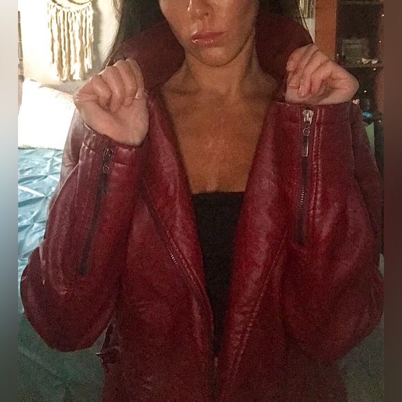 Max Studio Red/Burgundy Faux Leather Jacket - Picture 11 of 12